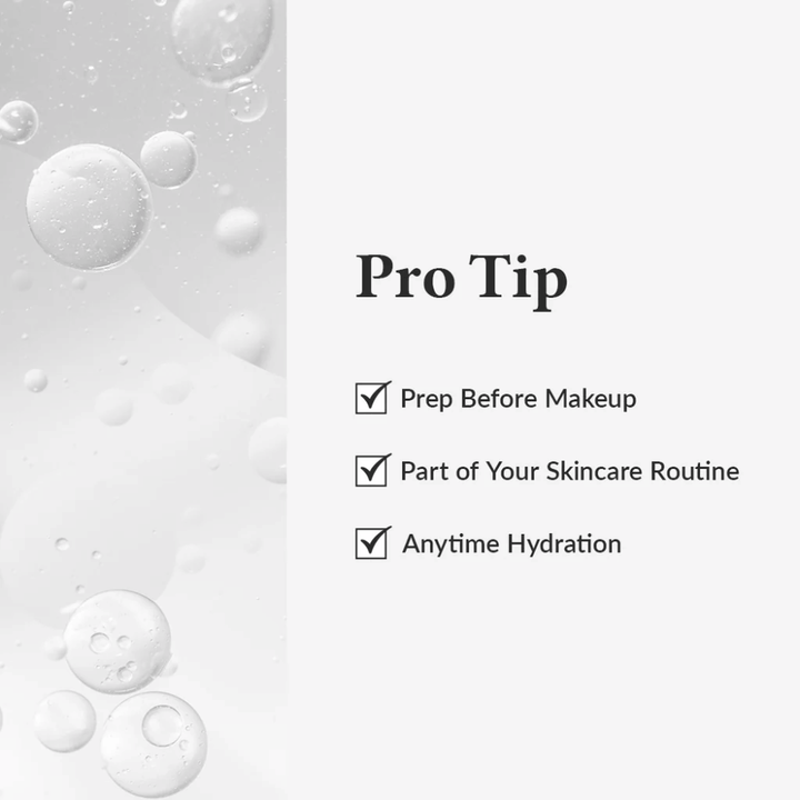 Graphique Pro Tip montrant comment Dr. Althea 345 Relief Cream Mist est utilisé pour l'hydratation avant le maquillage, comme partie de la routine de soins de la peau ou à tout moment de la journée.