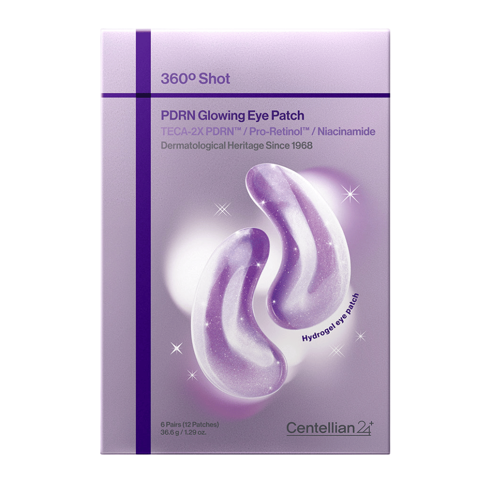 Emballage de 360° Shot PDRN Glowing Eye Patch de Centellian24+, patchs pour les yeux en hydrogel avec PDRN, niacinamide et TECA pour un contour des yeux lumineux et plus ferme.