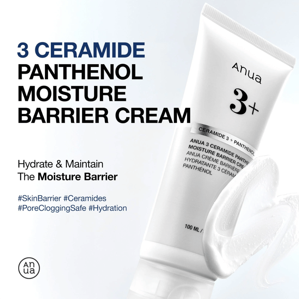 Anua 3 Ceramide Panthenol Moisture Barrier Cream – hydrate et renforce la barrière protectrice de la peau.