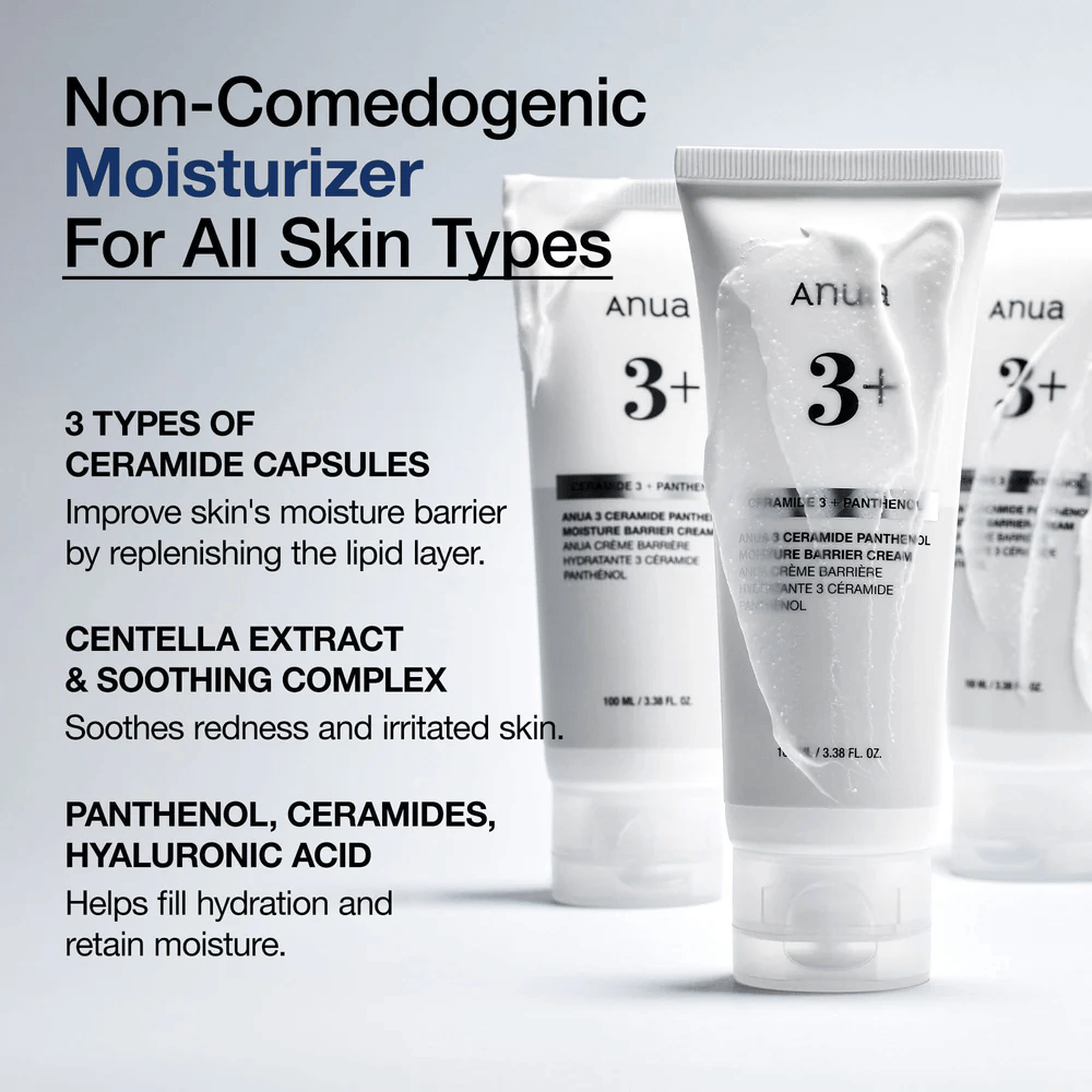 Anua 3 Ceramide Panthenol Cream – crème hydratante, apaisante et non comédogène pour tous types de peau.