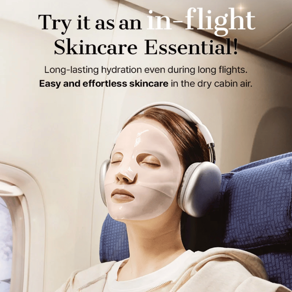 COSRX 5 PDRN Hyaluronic Acid Vital Hydrating Hydrogel Mask utilisé comme hydratant sheet mask pendant un vol pour une hydratation durable et un effet apaisant