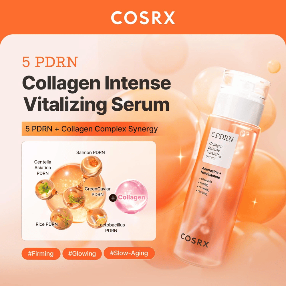 COSRX 5 PDRN sérum au complexe de collagène qui renforce la barrière cutanée, apporte de l’éclat et lutte contre les signes de l’âge