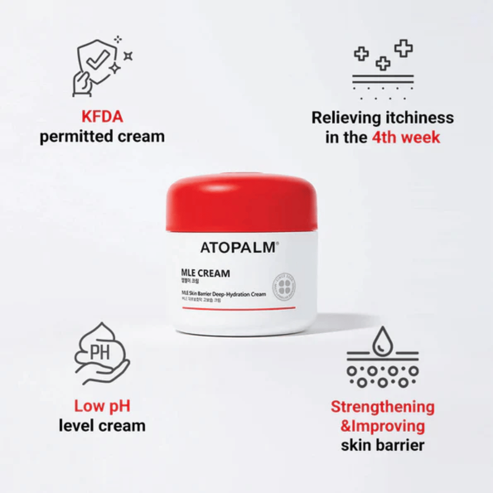 ATOPALM MLE Cream avec la technologie MLE qui équilibre l'humidité, hydrate en profondeur et renforce la barrière cutanée pour une peau plus douce et plus résistante.