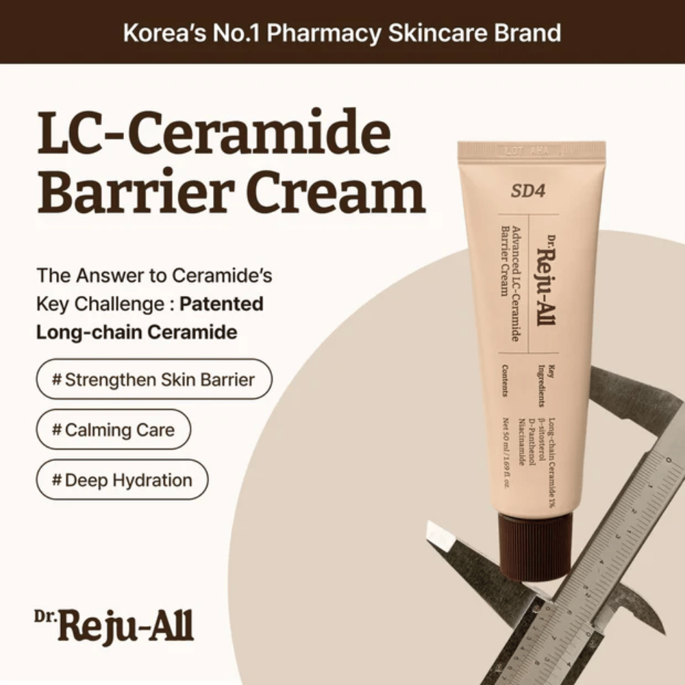 Dr. Reju-All Advanced LC-Ceramide Barrier Cream de Corée – crème barrière avec des céramides à longue chaîne brevetées pour une hydratation profonde, un soin apaisant et une protection contre les irritations extérieures.