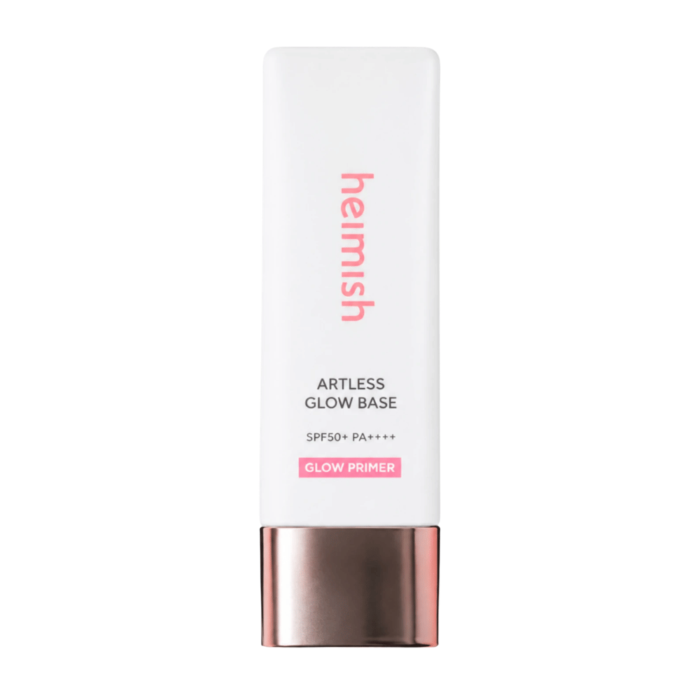 Heimish Artless Glow Base SPF50+ PA++++ – glow coréen primer et protection solaire dans un emballage blanc avec un bouchon rose doré.
