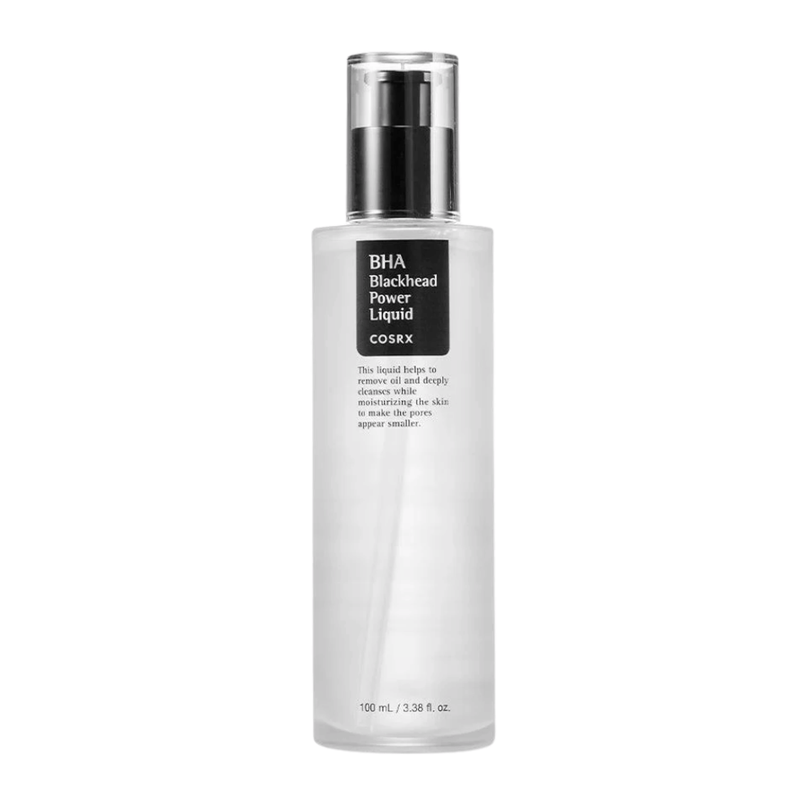 COSRX BHA Blackhead Power Liquid 100 ml – traitement facial réducteur de pores avec BHA pour une peau plus claire et une texture de peau plus uniforme.
