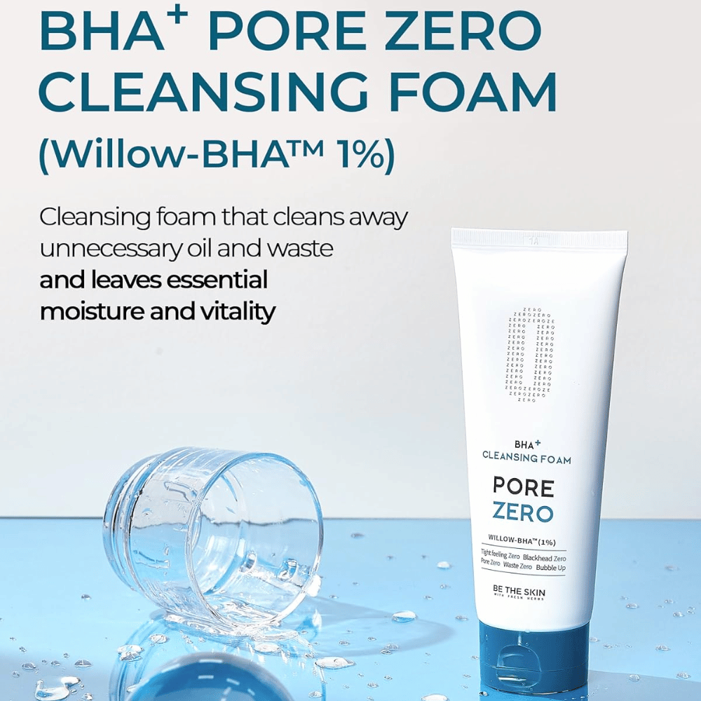 Image de campagne mettant en avant le Willow-BHA™ (1 %) et la capacité du produit à éliminer l’excès de sébum et les impuretés tout en préservant l’hydratation et l’éclat de la peau. La palette de couleurs bleues donne une impression propre et rafraîchissante.
