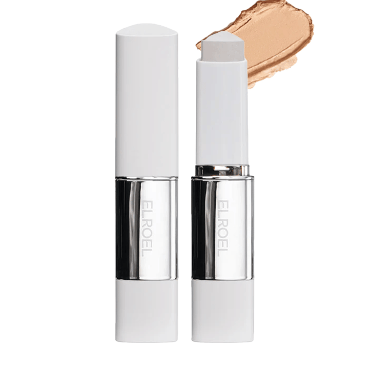 ELROEL Blanc Cover Cream Stick concealer dans une teinte profonde avec une couverture élevée et une finition douce et proche de la peau.
