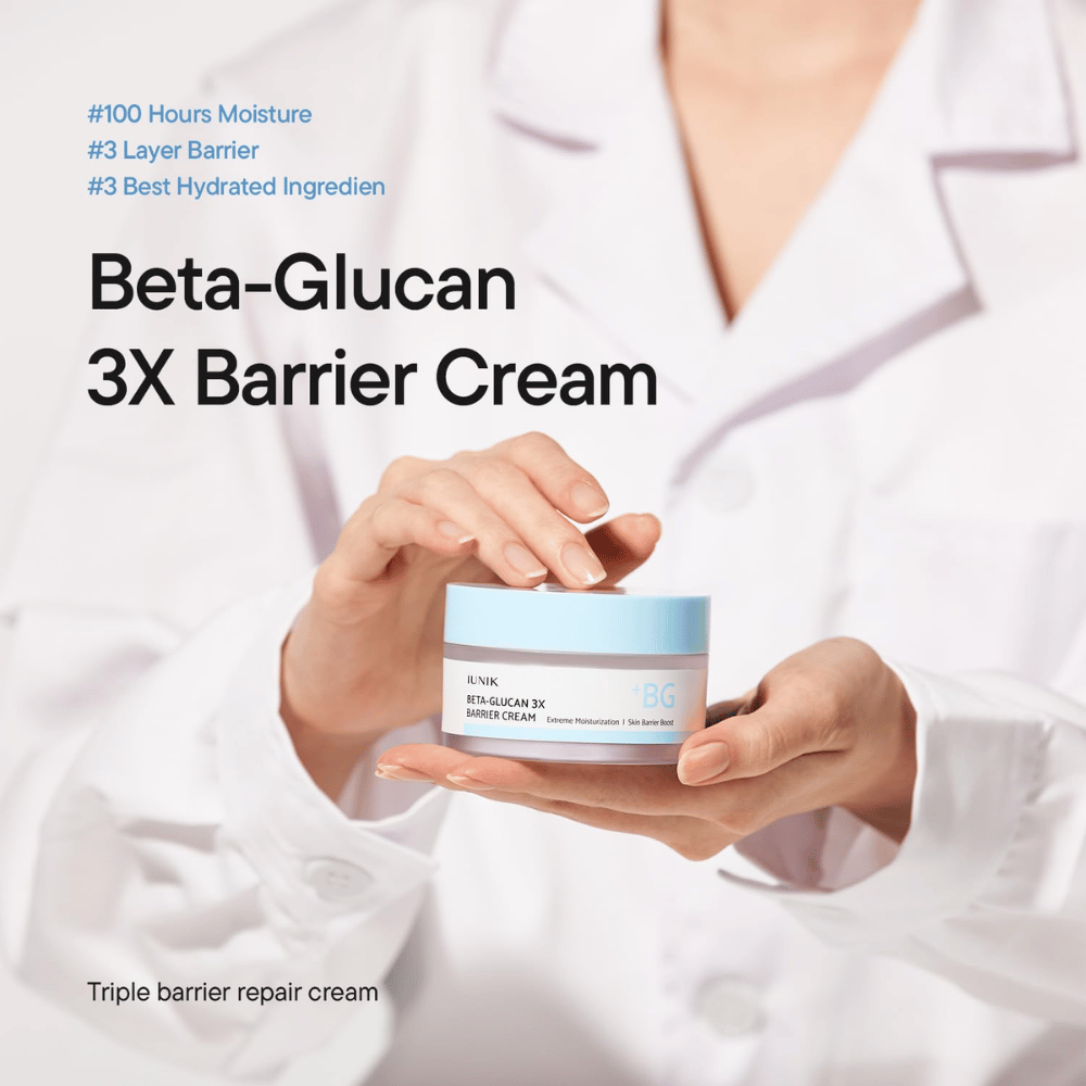 iUNIK Beta-Glucan 3X Barrier Cream crème visage hydratant pour les peaux sèches et sensibles avec un soin triple barrière