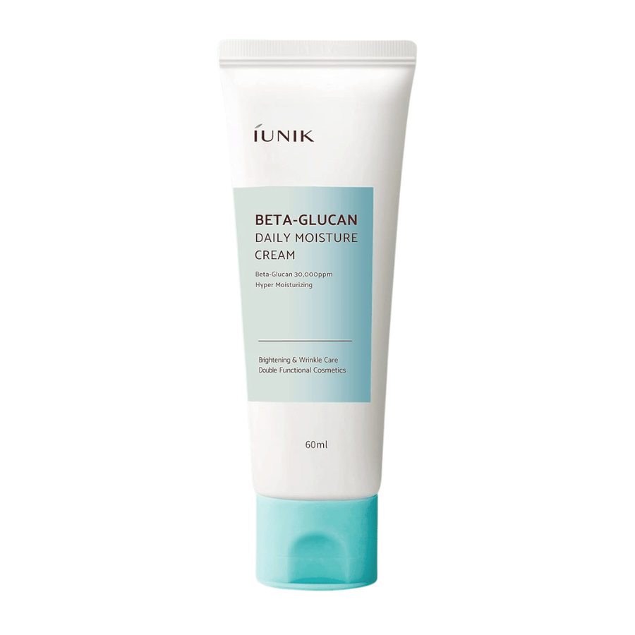 Image produit détourée de iUNIK Beta-Glucan Daily Moisture Cream 60 ml. Le design du tube et le nom du produit sont clairement visibles sur un fond neutre, offrant une présentation propre et professionnelle du produit.