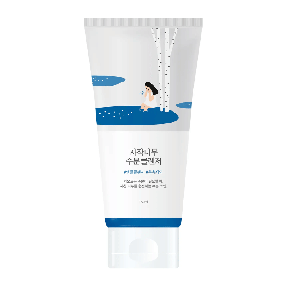 ROUND LAB Birch Juice Moisturizing Cleanser 150 ml en tube, nettoyant visage doux et hydratant avec sève de bouleau qui nettoie délicatement sans dessécher la peau et convient à tous les types de peau, même les peaux sensibles.