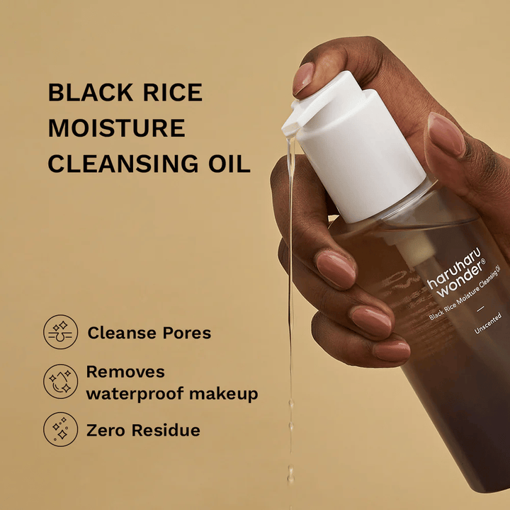 Haruharu Wonder Black Rice Moisture Cleansing Oil pompe de l'huile nettoyante – efficace contre le maquillage waterproof, nettoie les pores et ne laisse aucun résidu.