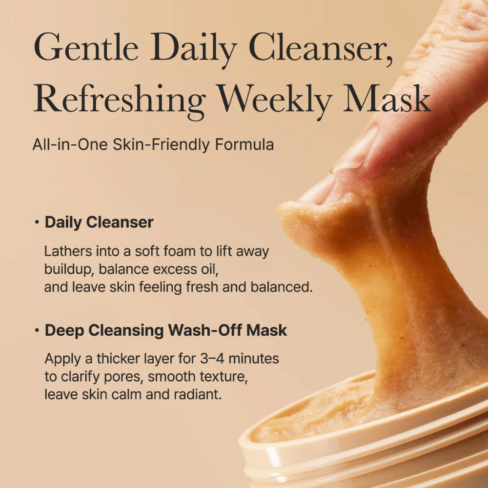 Gros plan sur Arencia Calendula Rice Mochi Cleanser – formule tout-en-un qui fonctionne comme un nettoyant quotidien et un masque purifiant en profondeur.