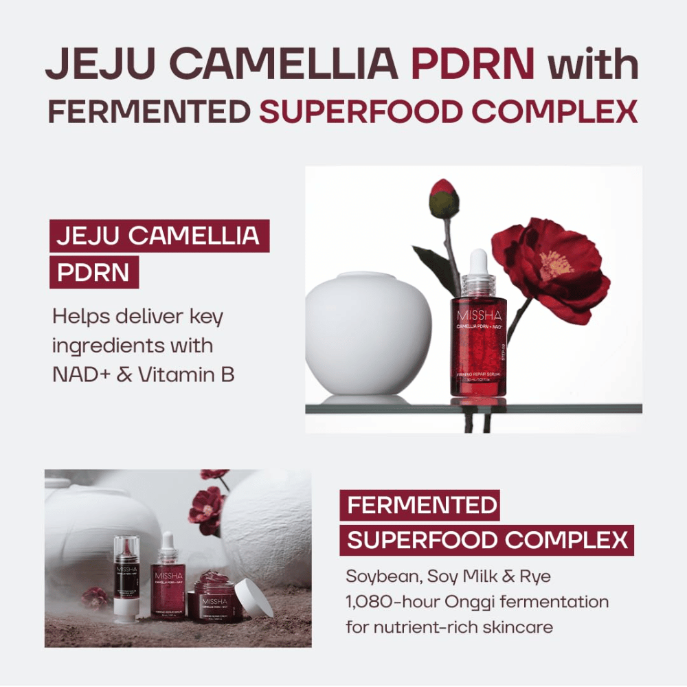 2. MISSHA Camellia PDRN NAD+ Firming Repair Serum – sérum à la camélia de Jeju et aux ingrédients fermentés comme le soja et le seigle