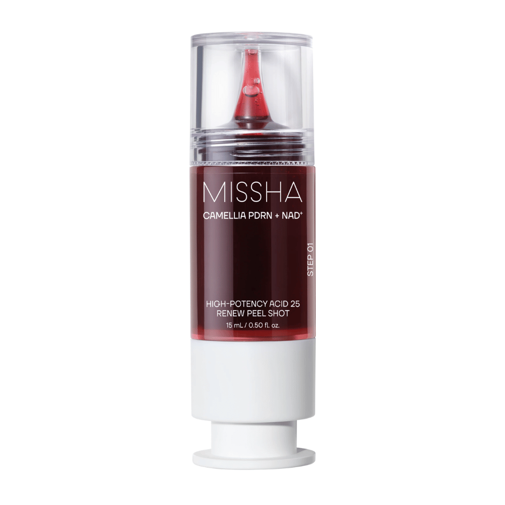 6. MISSHA Camellia PDRN NAD+ High-Potency Acid 25 Renew Peel Shot 15 ml – peeling exfoliant dans un emballage rouge et blanc