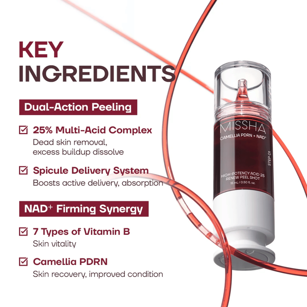 2. MISSHA Camellia PDRN NAD+ High-Potency Acid 25 Renew Peel Shot – peeling avec 25 % de complexe d’acides, PDRN et NAD+