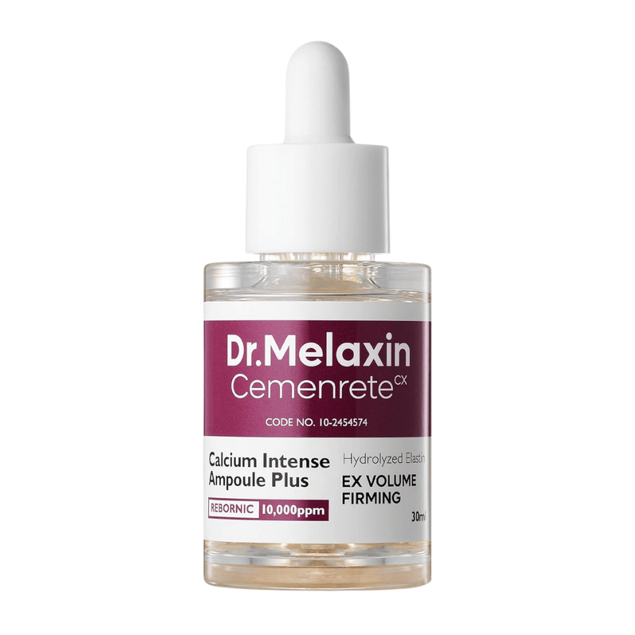 Image produit de Dr. Melaxin Cemenrete Calcium Intense Ampoule Plus dans un flacon en verre avec pipette, une ampoule anti-âge coréenne qui renforce la structure et la fermeté de la peau.