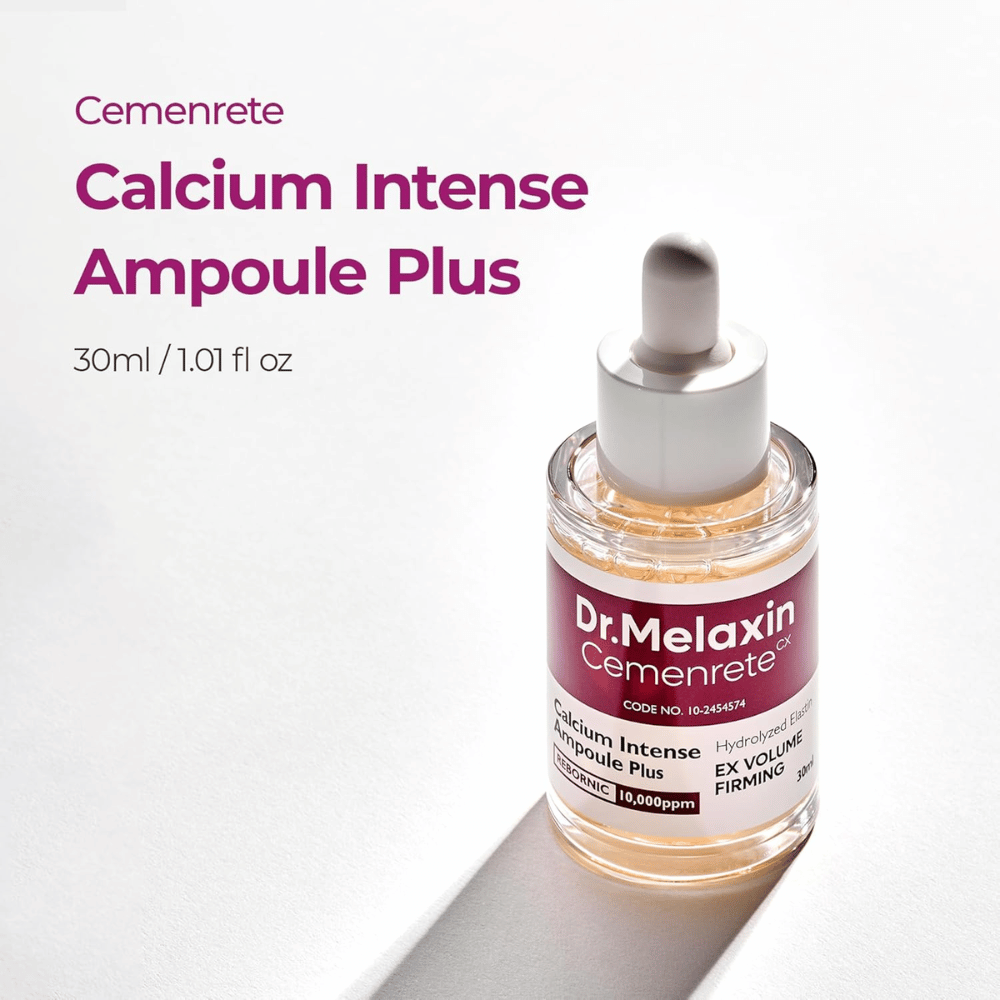Dr. Melaxin Cemenrete Calcium Intense Ampoule Plus 30 ml, une ampoule intensive pour la fermeté et le volume avec élastine hydrolysée et complexe REBORNIC.