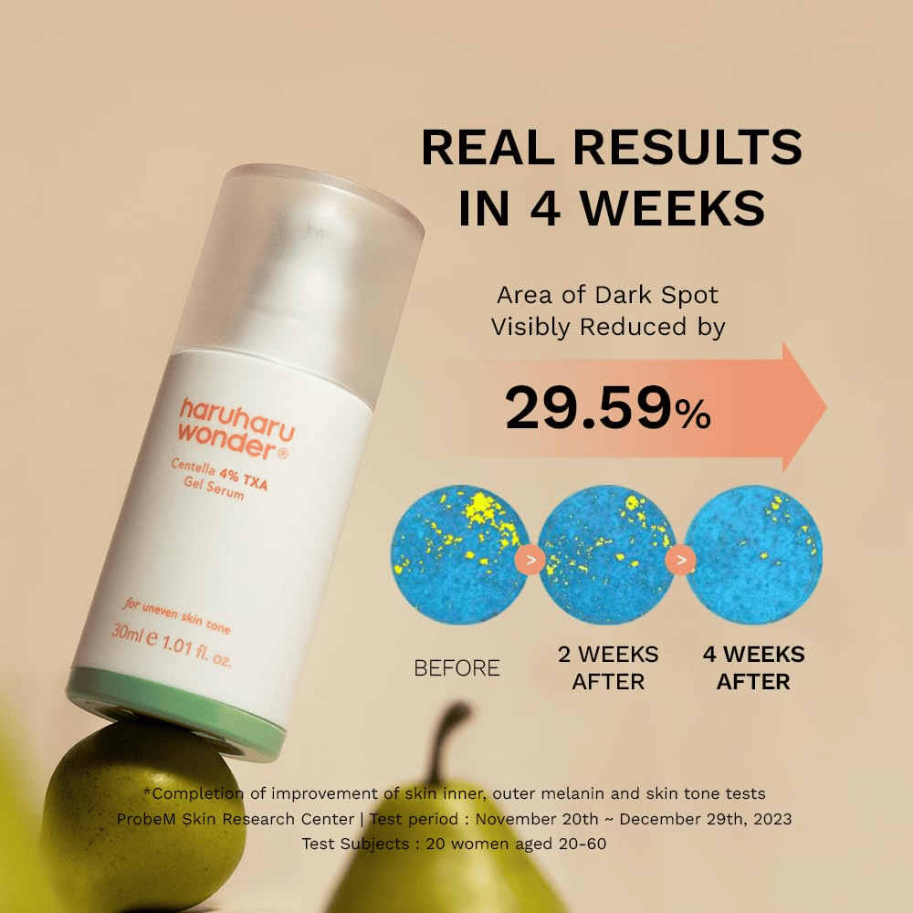 3. Haruharu Wonder Centella 4% TXA Dark Spot Go Away Serum – résultats après quatre semaines avec une visibilité réduite des taches foncées