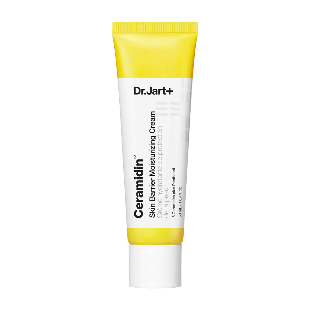 Tube avec Dr. Jart+ Ceramidin Skin Barrier Moisturizing Cream, crème hydratante.