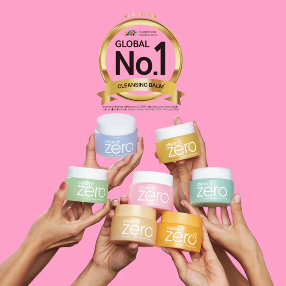 Clean It Zero cleansing balms en plusieurs variantes tenus ensemble avec le marquage Global No.1 Cleansing Balm, nettoyage coréen populaire pour tous les types de peau.