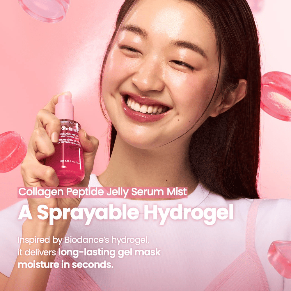 Biodance Collagen Peptide Jelly Serum Mist – brume visage en spray inspirée de l’hydrogel pour une hydratation rapide et longue durée.