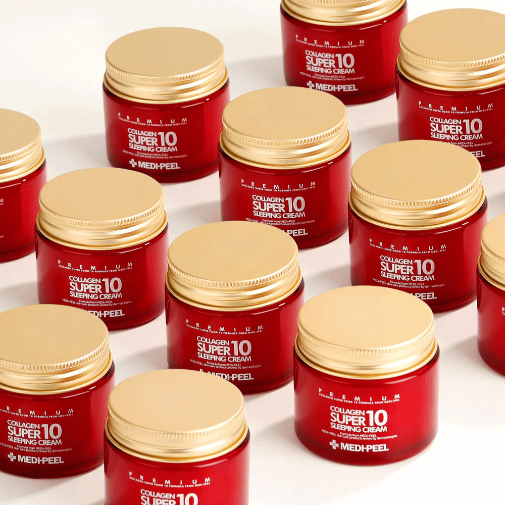 MEDI-PEEL Collagen Super 10 Sleeping Cream – crème de nuit coréenne populaire avec collagène qui améliore l'élasticité et l'éclat de la peau.