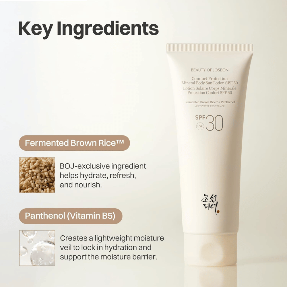 Beauty of Joseon Comfort Protection Mineral Body Sun Lotion SPF30 avec riz brun fermenté et panthénol