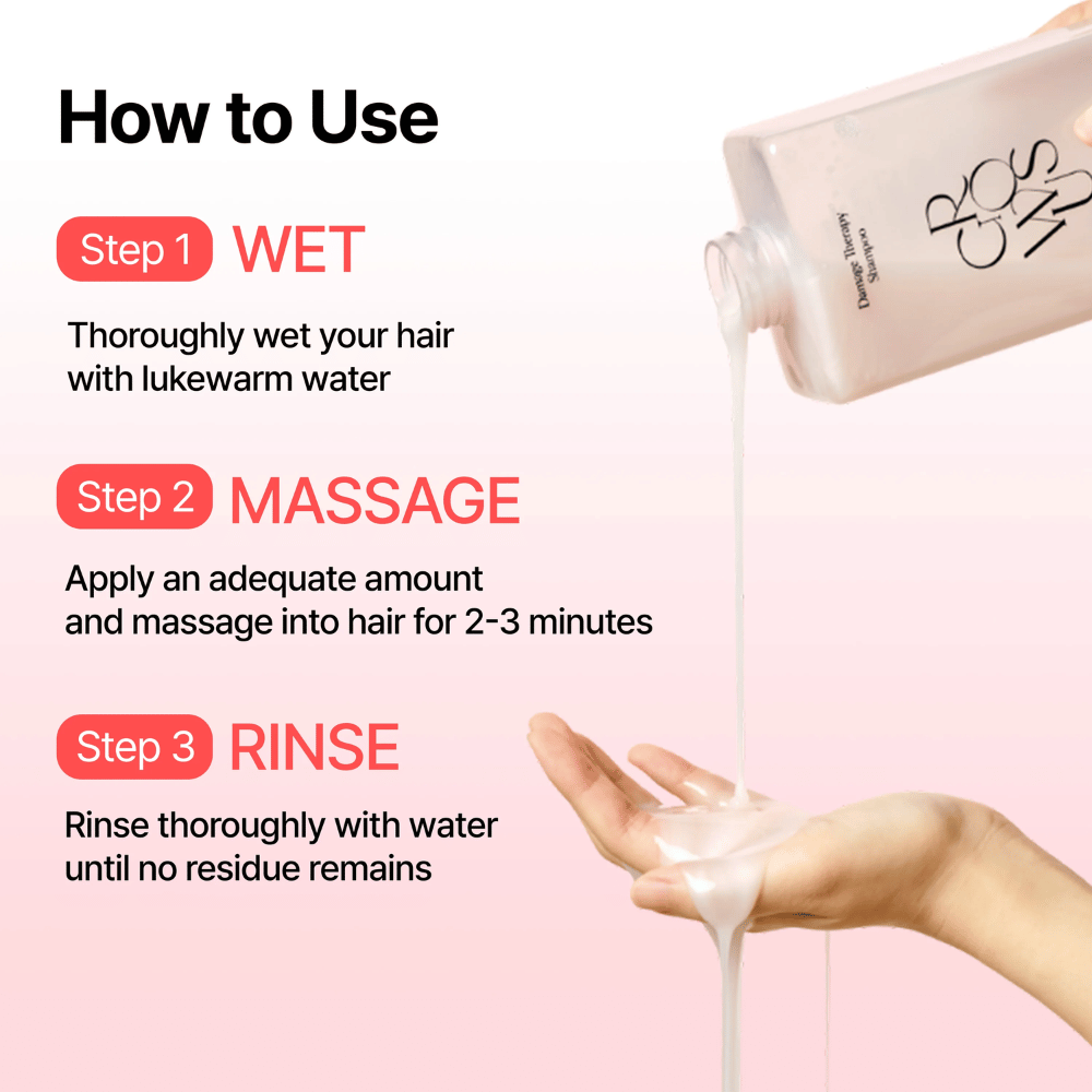 Comment utiliser GROWUS Damage Therapy Shampoo EX pour nettoyer et réparer les cheveux abîmés