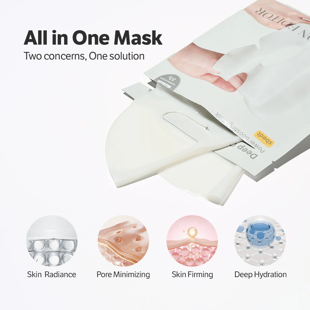 Sungboon Editor Deep Collagen Power Boosting Mask – un Masque tissu tout-en-un qui donne de l'éclat, minimise les pores, raffermit la peau et hydrate en profondeur.