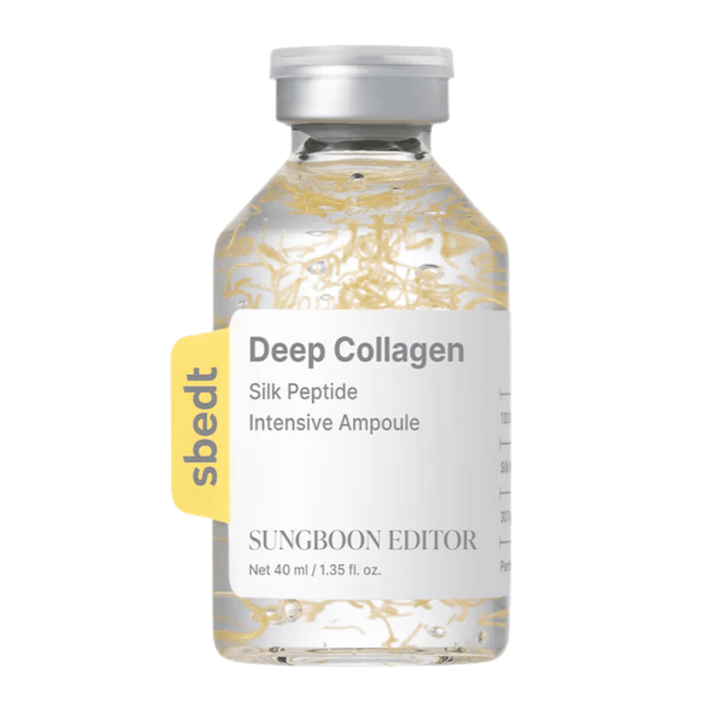 SUNGBOON EDITOR Deep Collagen Silk Peptide Intensive Ampoule – sérum au collagène avec peptides qui renforcent la barrière cutanée, hydratent et donnent à la peau une apparence plus ferme et plus jeune.