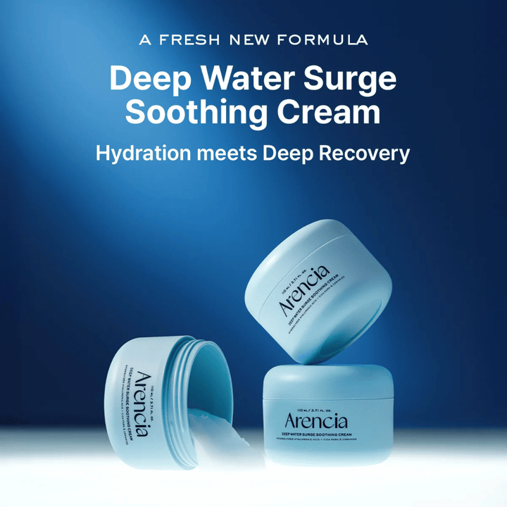 Arencia Deep Water Surge Soothing Cream - nouvelle crème visage apaisante et hydratante qui combine une hydratation intense avec des soins réparateurs pour la peau.