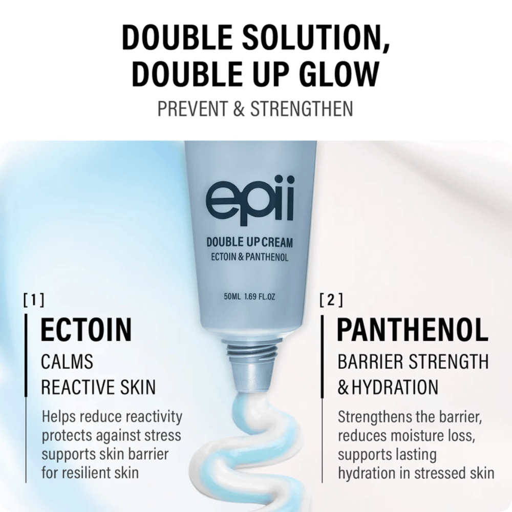 EPII Double Up Cream avec ectoïne et panthénol – crème visage hydratant qui apaise la peau, renforce la barrière cutanée et procure une hydratation longue durée.