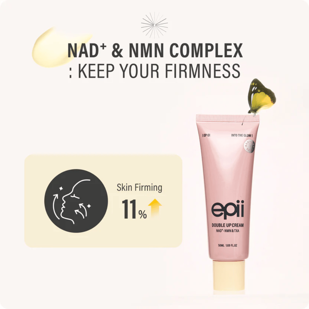 EPII Double Up Cream avec NAD+ et NMN qui contribue à une peau plus ferme, une élasticité améliorée et un éclat de jeunesse.