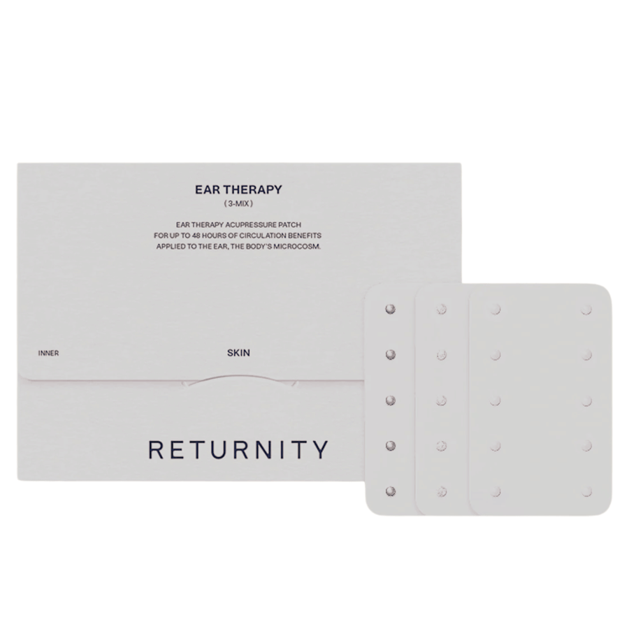 RETURNITY Ear Therapy Acupressure Patch 30pcs (3-Mix) avec emballage et trois types différents de patchs d’acupression. Le kit contient plusieurs variantes pour une acupression auriculaire personnalisée et une utilisation quotidienne.