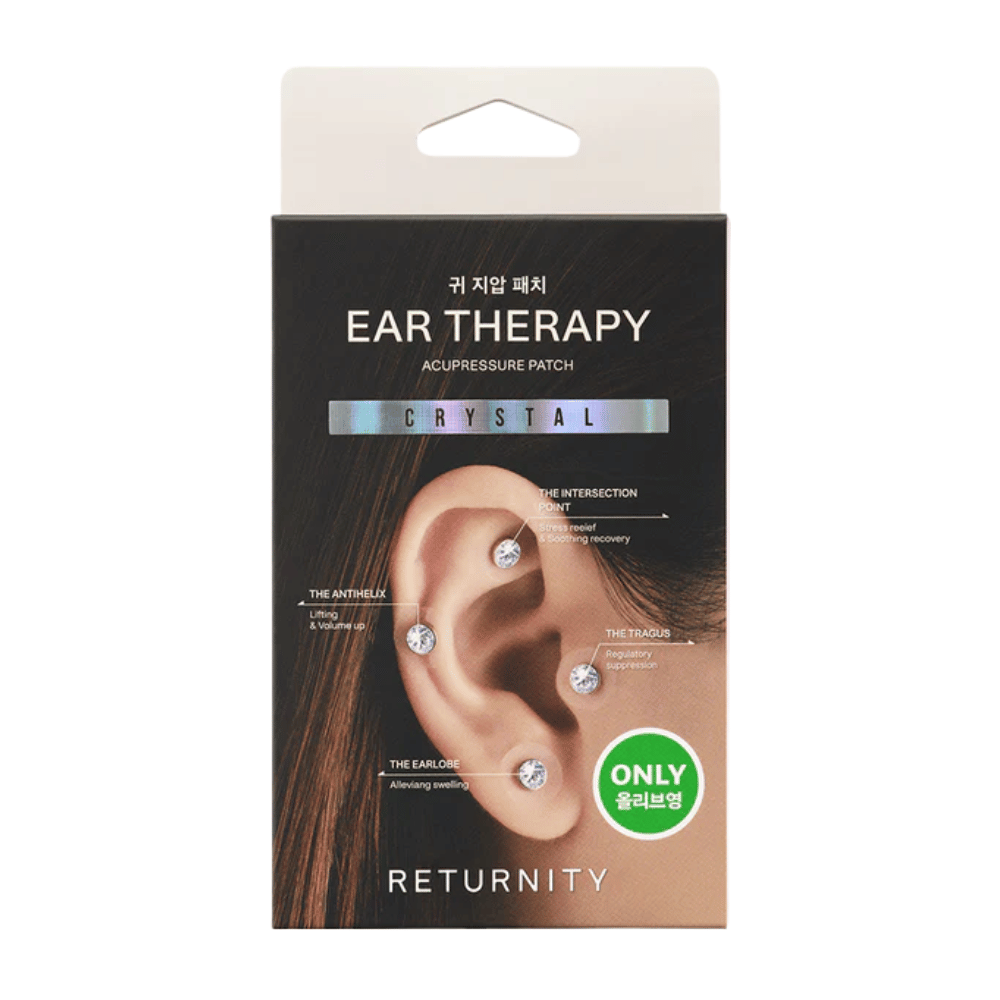 Emballage de RETURNITY Ear Therapy Acupressure Patch Crystal avec des patchs de cristal décoratifs pour l’acupression de l’oreille et la concentration sur des points spécifiques de l’oreille.