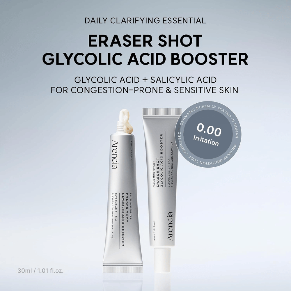 Arencia Eraser Shot Glycolic Acid Booster 30 ml – avec acide glycolique et acide salicylique pour les pores obstrués et les peaux sensibles