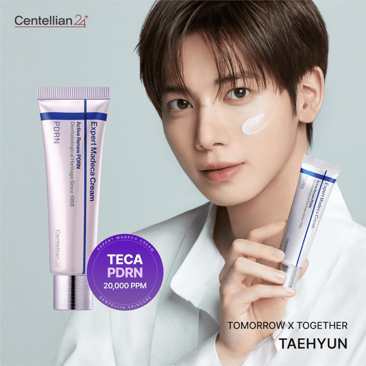 Centellian24 Expert Madeca Cream Active Renew PDRN appliqué sur la peau, crème visage hydratant avec PDRN qui renforce la barrière cutanée et améliore l’élasticité