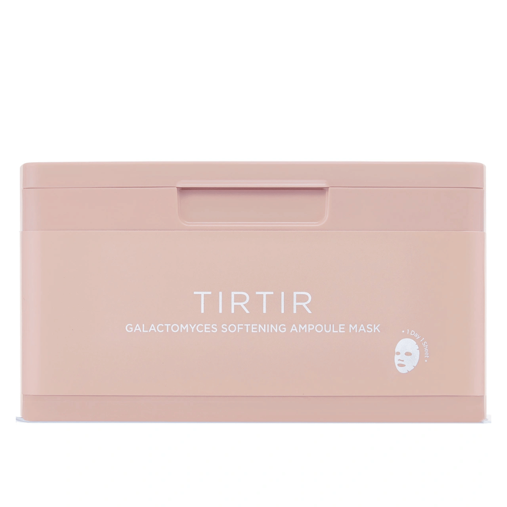 Conteneur rose avec le texte "{{51802001c123e1d5825c72b70df33}} GALACTOMYCES SOFTENING AMPOULE MASK" et une petite icône d'un Masque tissu, conçu pour contenir plusieurs masques pour le visage.