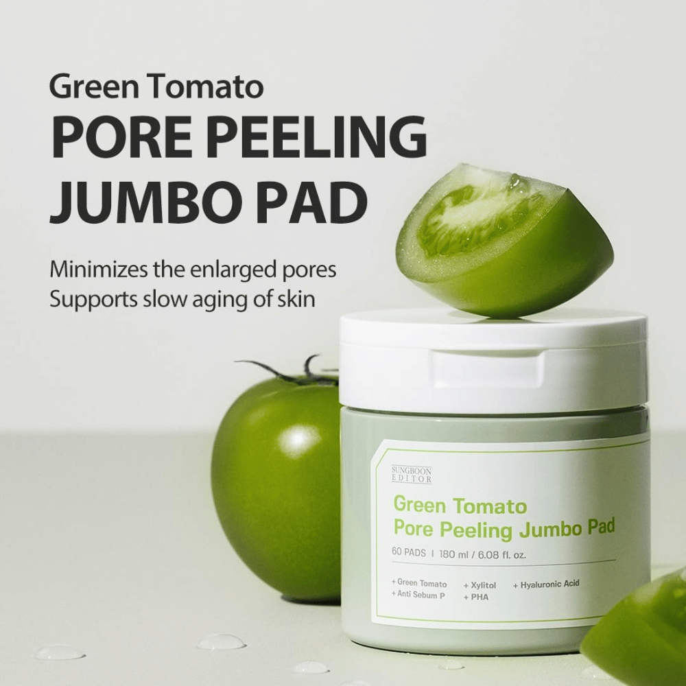 SUNGBOON EDITOR Green Tomato Pore Peeling Jumbo Pad – pads exfoliants pour les pores et une texture de peau plus uniforme
