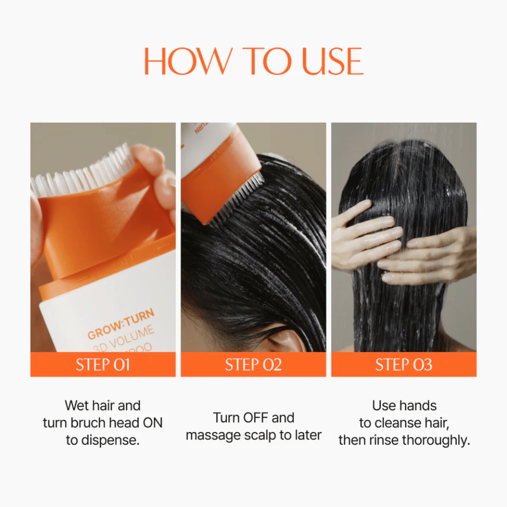 LILYEVE Grow:Turn Exosome 3D Volume Brush Shampoo avec brosse de massage intégrée pour le soin du cuir chevelu