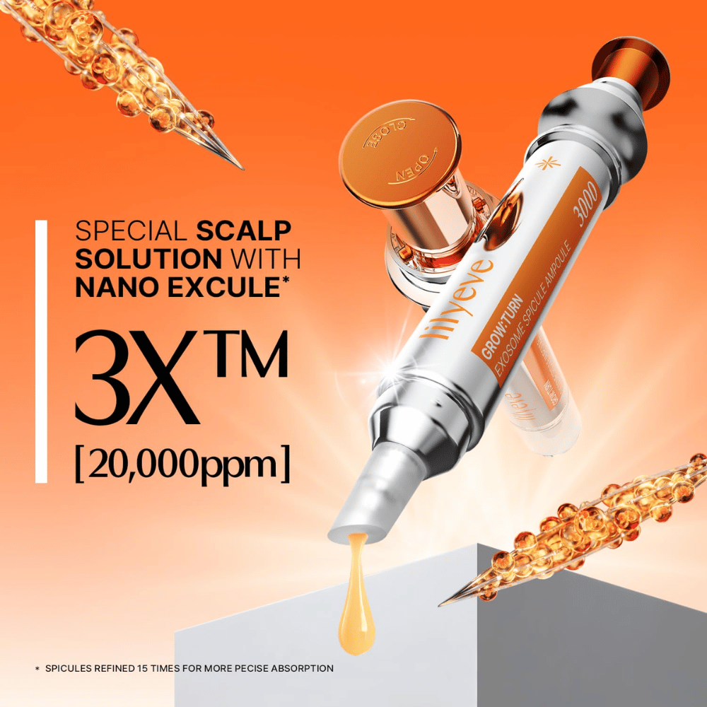 LILYEVE Grow Turn Exosome Spicule Ampoule 3000 – ampoule concentrée pour le cuir chevelu avec Nano Excule et spicules pour une application ciblée.