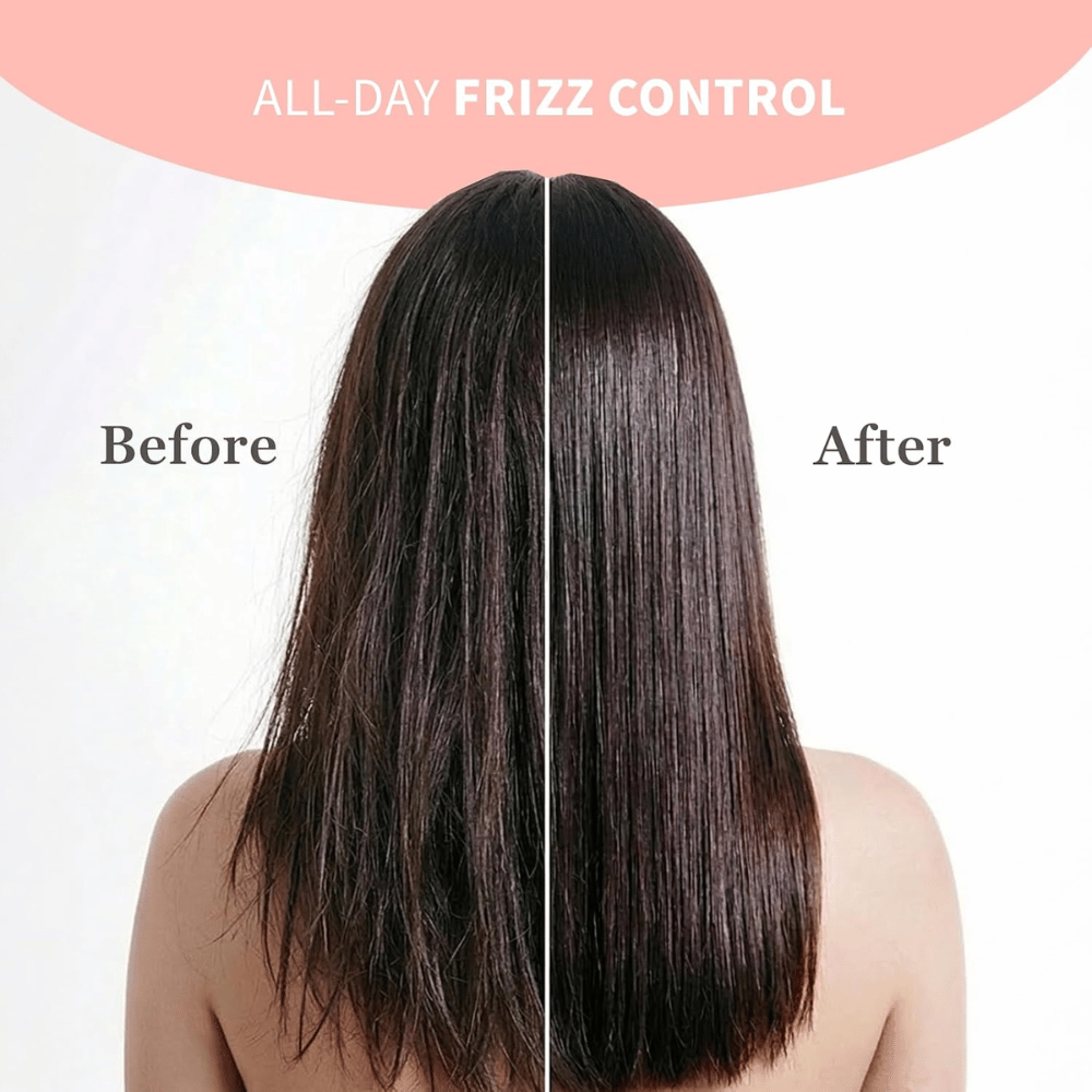 TOCOBO Heat Proof Hair Mist #01 Lowkey Famous – avant et après avec contrôle des frisottis et cheveux plus lisses