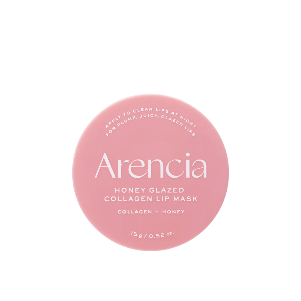 Image produit épurée de Arencia Honey Glazed Collagen Lip Mask dans un emballage rose au design minimaliste et élégant.