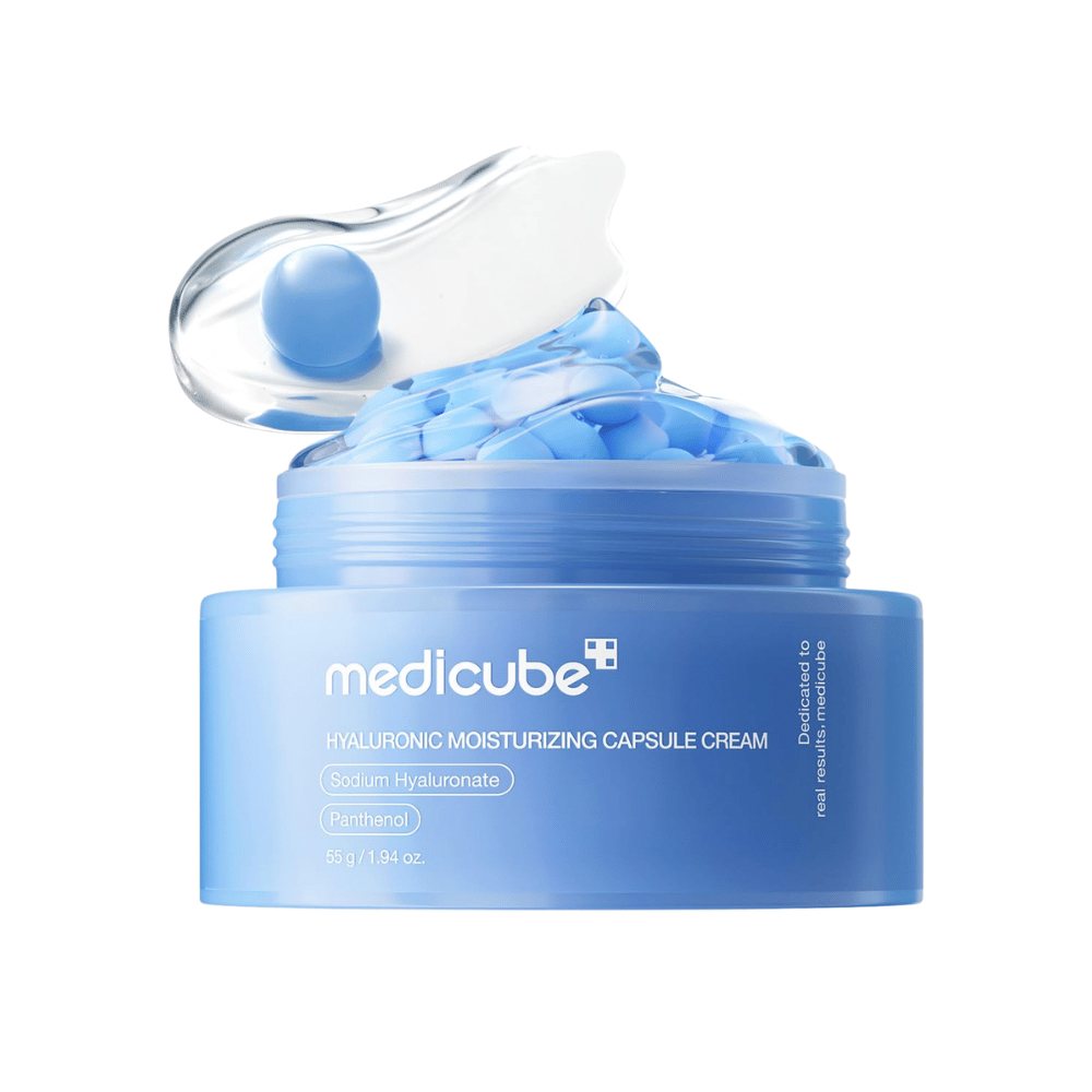 5. Medicube Hyaluronic Moisturizing Capsule Cream 55 g – crème capsule hydratante dans un pot bleu
