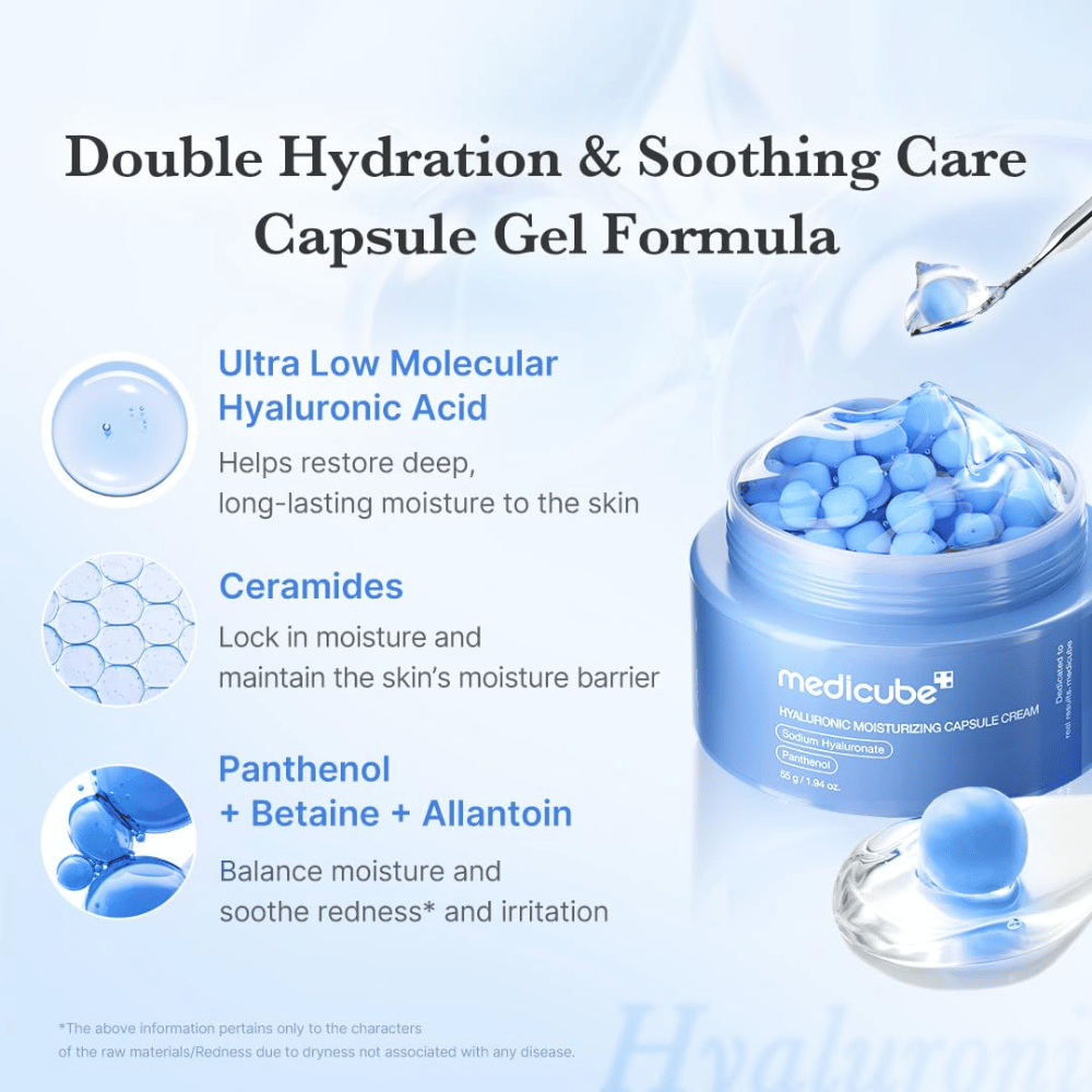 3. Medicube Hyaluronic Moisturizing Capsule Cream – avec de l’acide hyaluronique, des céramides, du panthénol, de la bétaïne et de l’allantoïne