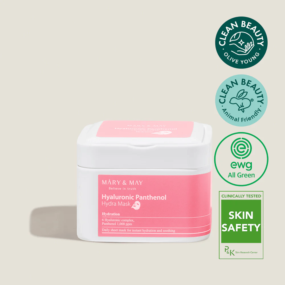Mary & May Hyaluronic Panthenol Hydra Mask – hydratant sheet mask avec 6 acides hyaluroniques et panthénol, végan et clean beauty