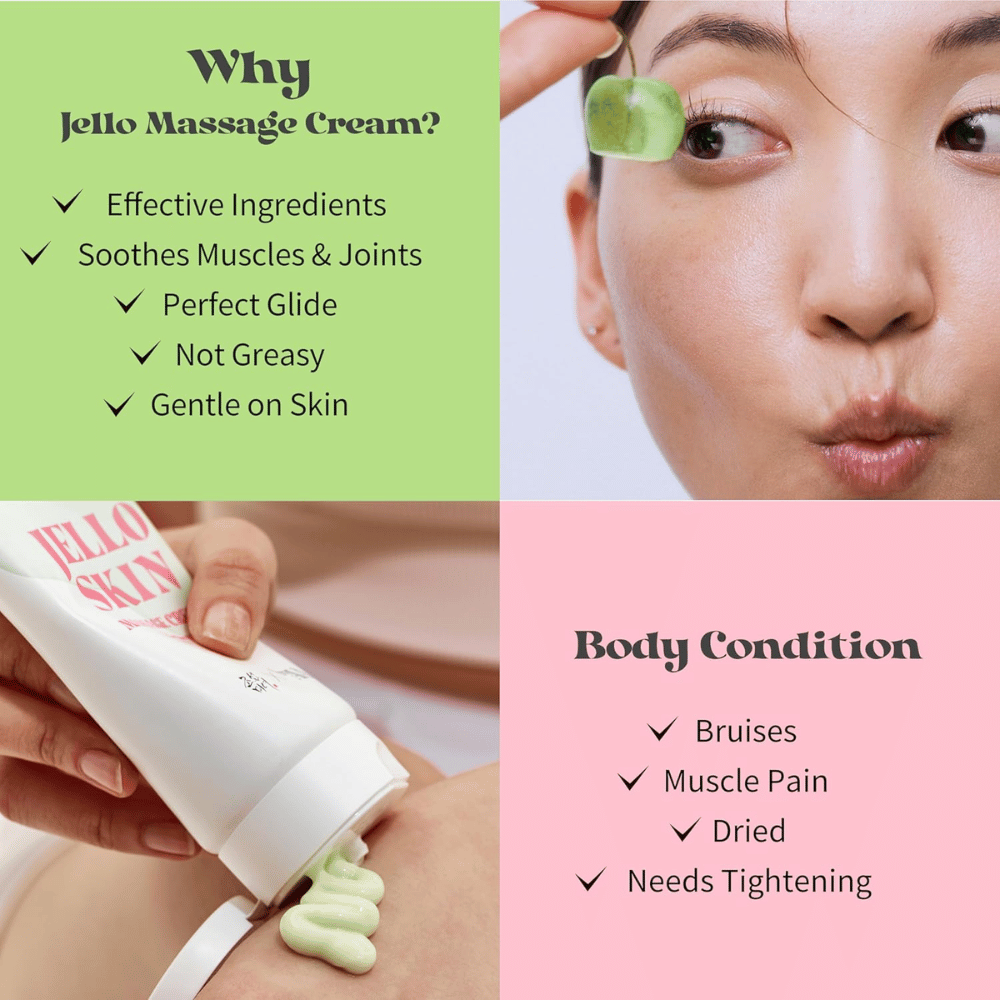 Beauty of Joseon Jello Skin Massage Cream pour le visage et le corps avec une sensation soyeuse, de l’hydratation et une formule adaptée au massage.