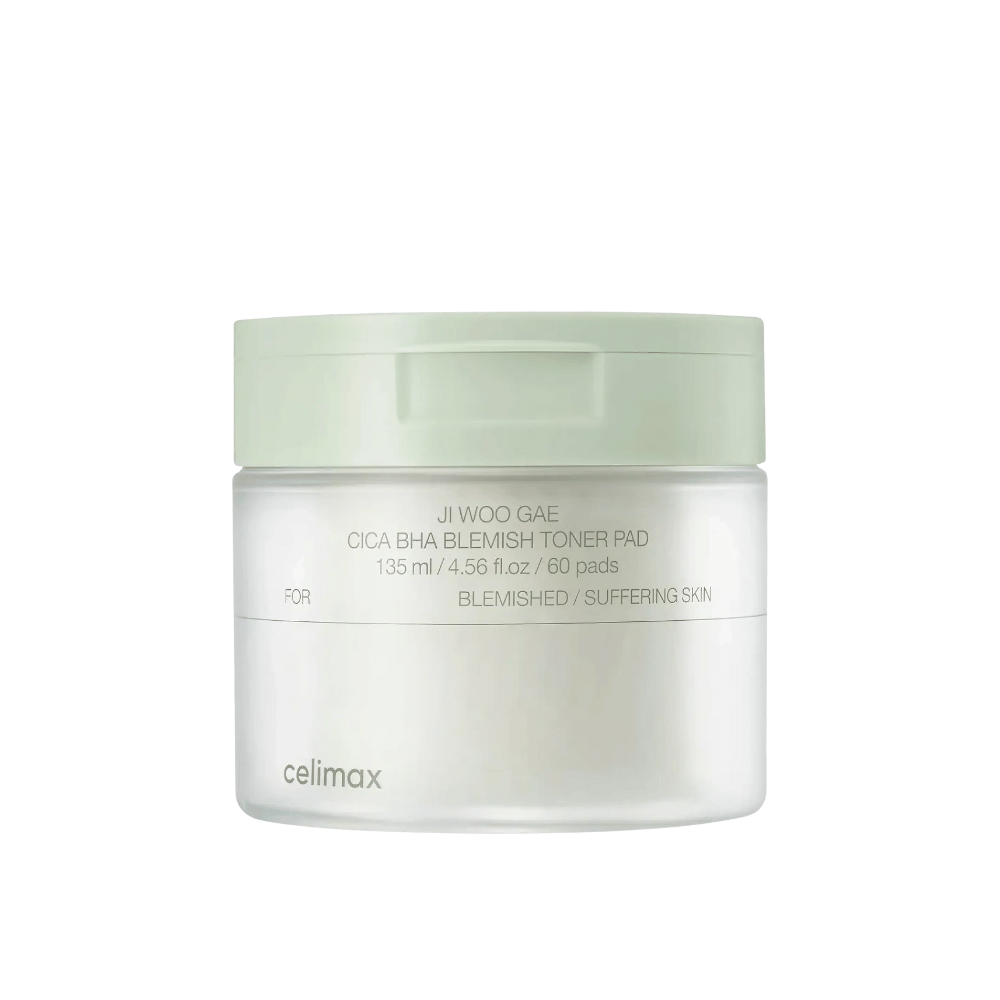 Image du produit sur Celimax Ji Woo Gae Cica BHA Blemish Toner Pad 135 ml avec 60 tampons pour peau sensible et sujette à l'acné.