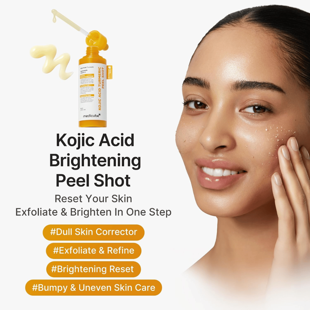 Medicube Kojic Acid Turmeric Peel Shot – peeling coréen pour les peaux ternes et irrégulières qui exfolie et apporte plus d’éclat à la peau.